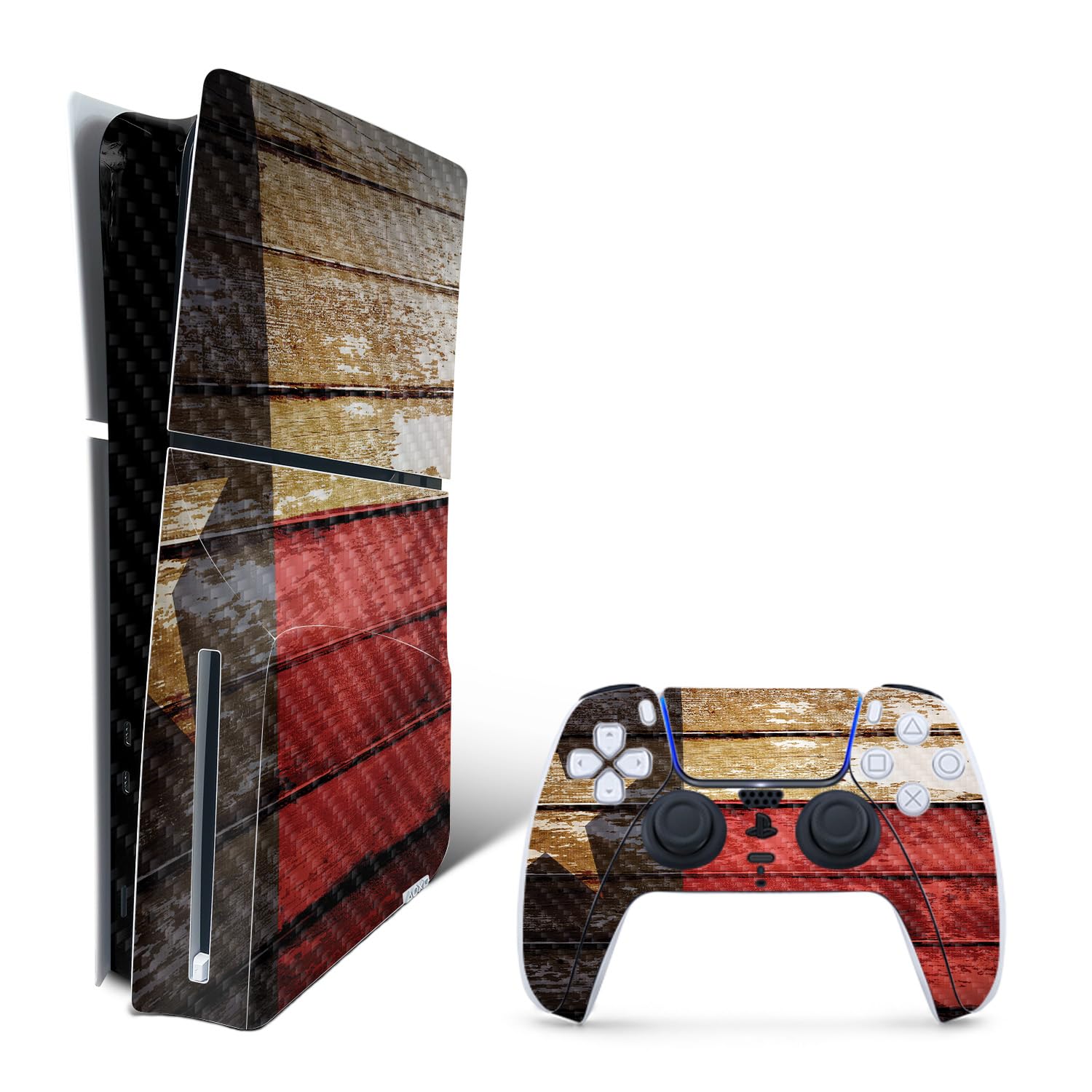 MightySkins Carbon Fiber Skin for PS5 Playstation 5 Slim Disc Edition Bundle - Texas Shiplap Protective  Durable Textured Carbon Fiber Finish Easy to Apply Made in The USA
