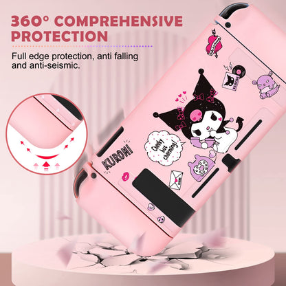 DLseego Switch Protective Case - Soft TPU, Shockproof, Scratch Resistant, Pink Rabbit Design with Bunny & Cat Paw Thumb Grips
