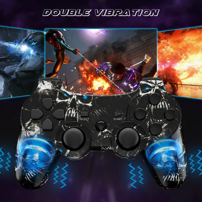 CHENGDAO PS3 Wireless Controller 2 Pack - 6-Axis, Double Vibration, Motion Control - Skull + Galaxy