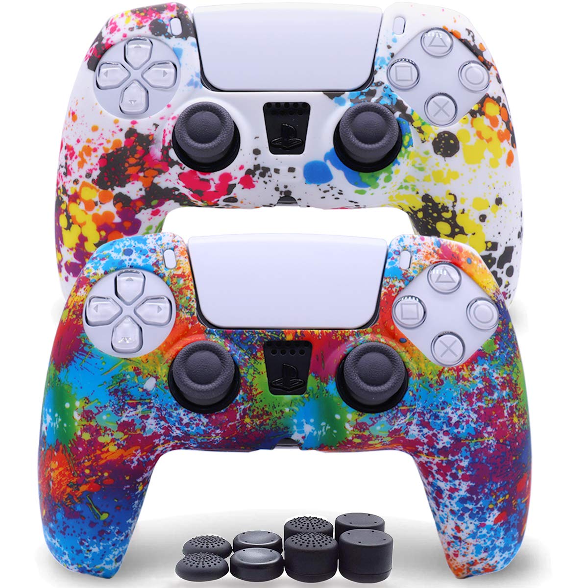 Sofunii Silicone PS5 Controller Skin Cover Case - Anti-Slip, Rainbow, Includes 8 Thumb Grip Caps, Fits Sony PlayStation 5, Model PS5-MD