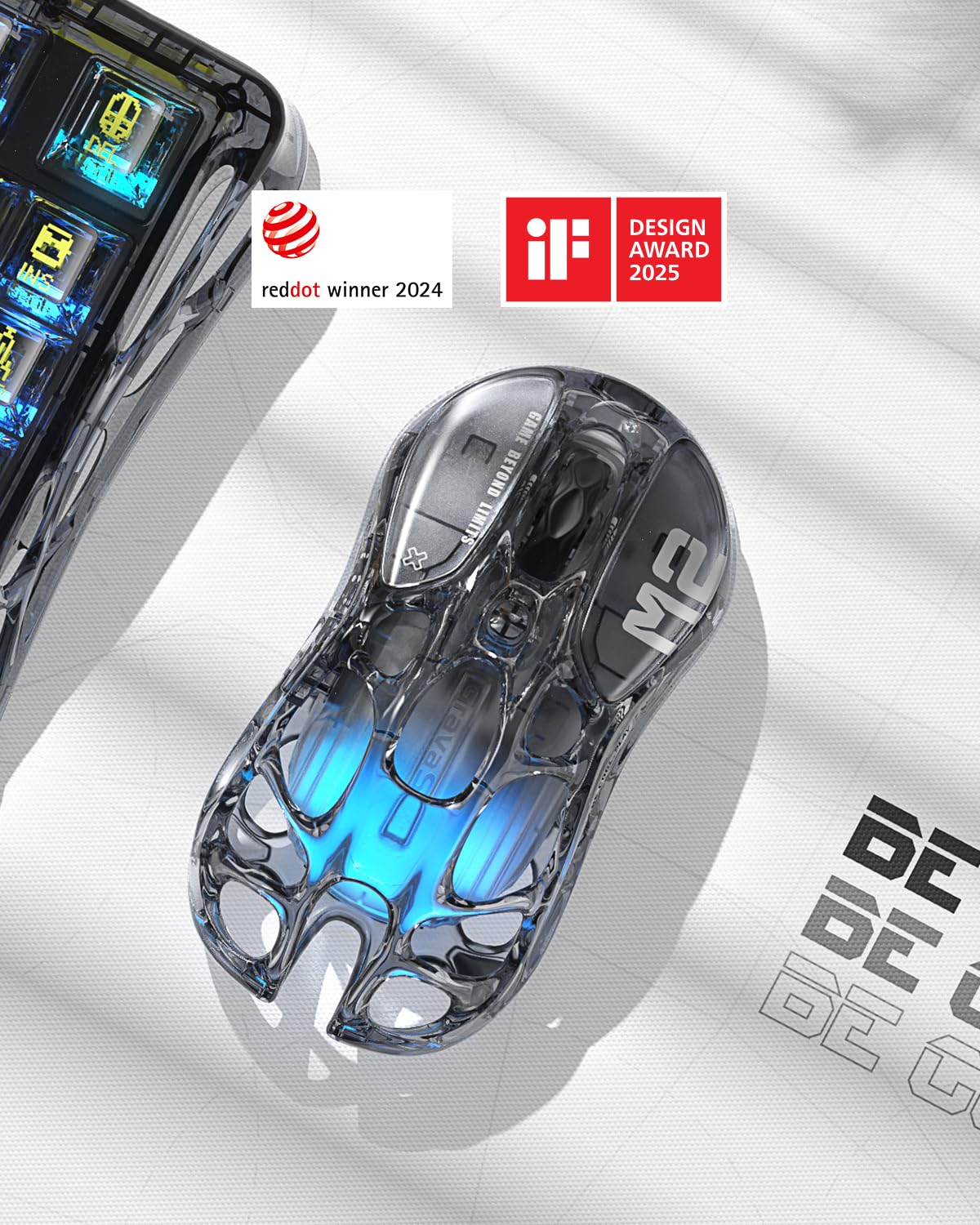 GravaStar M2 Wireless Gaming Mouse - 26,000 DPI, 5 RGB Lights, Lightweight Design, Transparent Black