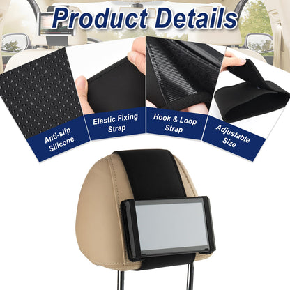 Cosmos Car Headrest Mount Holder for Nintendo Switch & Mini Tablets, Black, Model 1201, Silicone Material