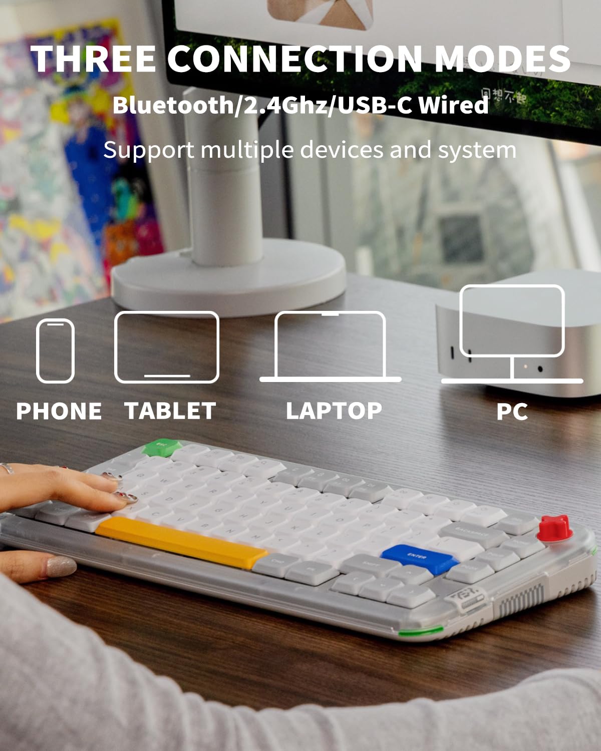 nuphy Kick75 Wireless Mechanical Keyboard - 75% Layout, RGB Backlit, Hot Swappable, Silver Nano Switch, Gray/Silver Color