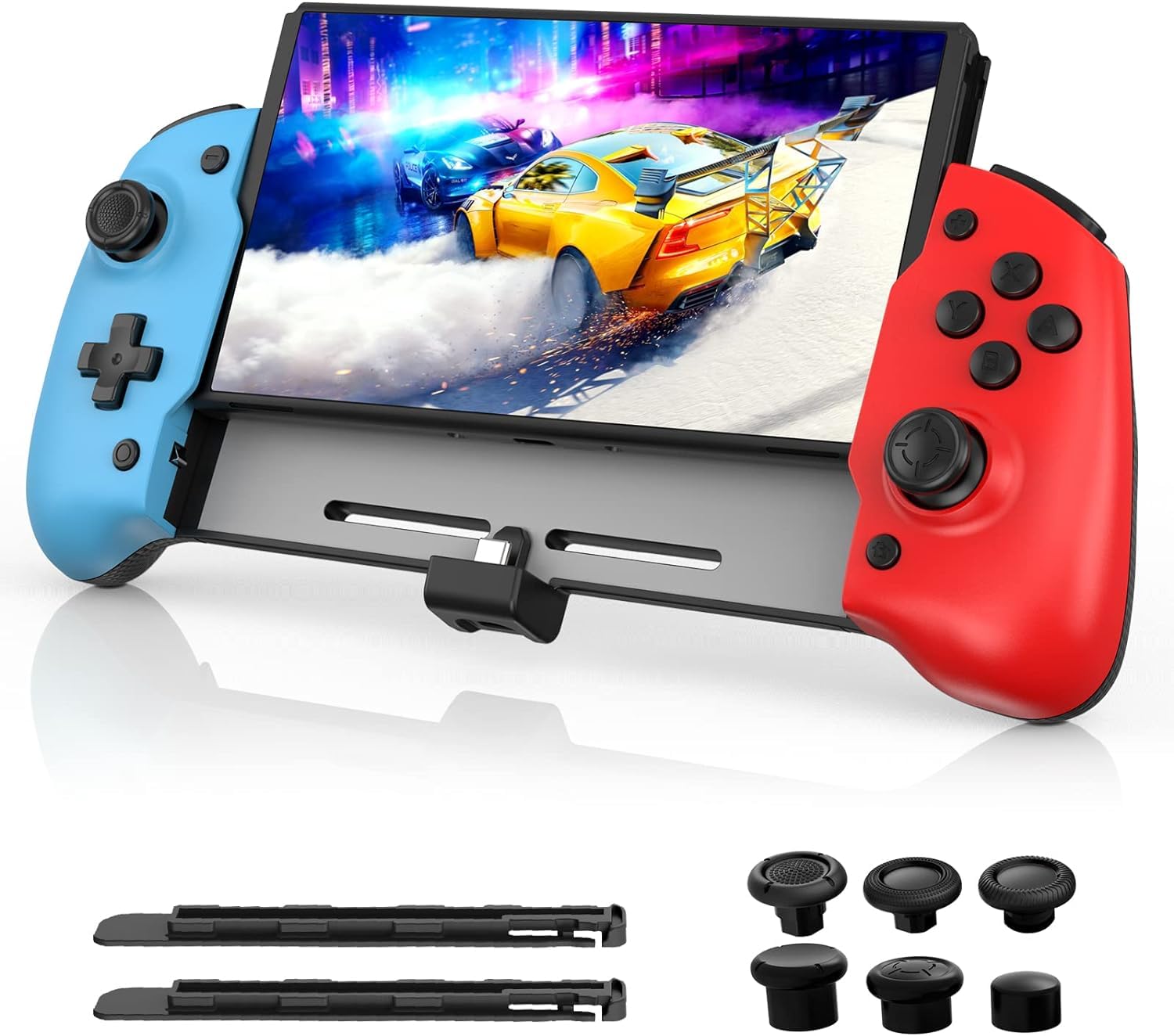 NexiGo Hall Effect Gripcon Controller for Nintendo Switch - Ergonomic, No Drift, 6-Axis Gyro, BLU-RED, Model 1125