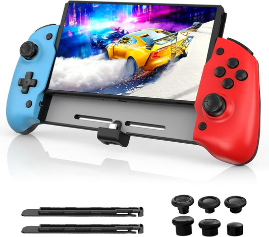 NexiGo Hall Effect Gripcon Controller for Nintendo Switch - Ergonomic, No Drift, 6-Axis Gyro, BLU-RED, Model 1125