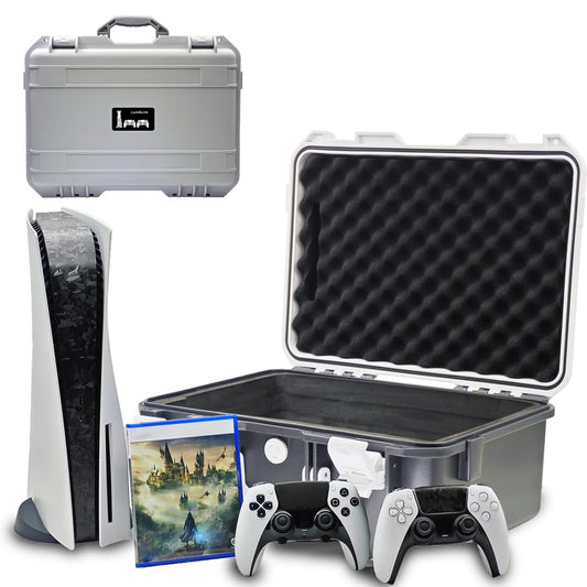Luck&Link Hard Shell Tpartyl Case Compatible with PlayStation 5 Console  Controllers  PS5 Carrying Case with Customized Foam for Both Standard and Digital Editions(Black And White)