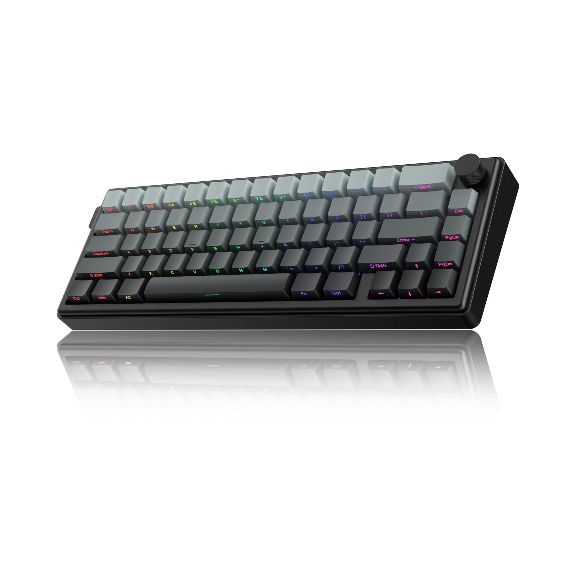 Kutethy KY65 Wireless Mechanical Keyboard Aluminum Shell with Knob 2.4GHz/Type-C/BT5.0 65% Layout Gasket Pre-Lubed Hot-Swappable Clicky Switch Side Printed PBT Keycap NKRO RGB Backlit Keyboard