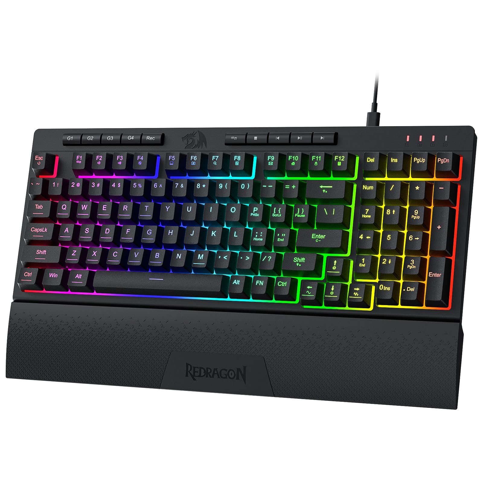 Redragon K515 Shiva Wired RGB Membrane Gaming Keyboard  98 Keys Mechanical-Feel Keyboard w/Smooth Linear Switch  On-Board Macro & Dedicated Multimedia Keys  Detachable Wrist Rest  Software Supported