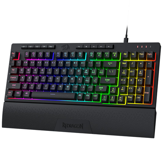 Redragon K515 Shiva Wired RGB Membrane Gaming Keyboard  98 Keys Mechanical-Feel Keyboard w/Smooth Linear Switch  On-Board Macro & Dedicated Multimedia Keys  Detachable Wrist Rest  Software Supported