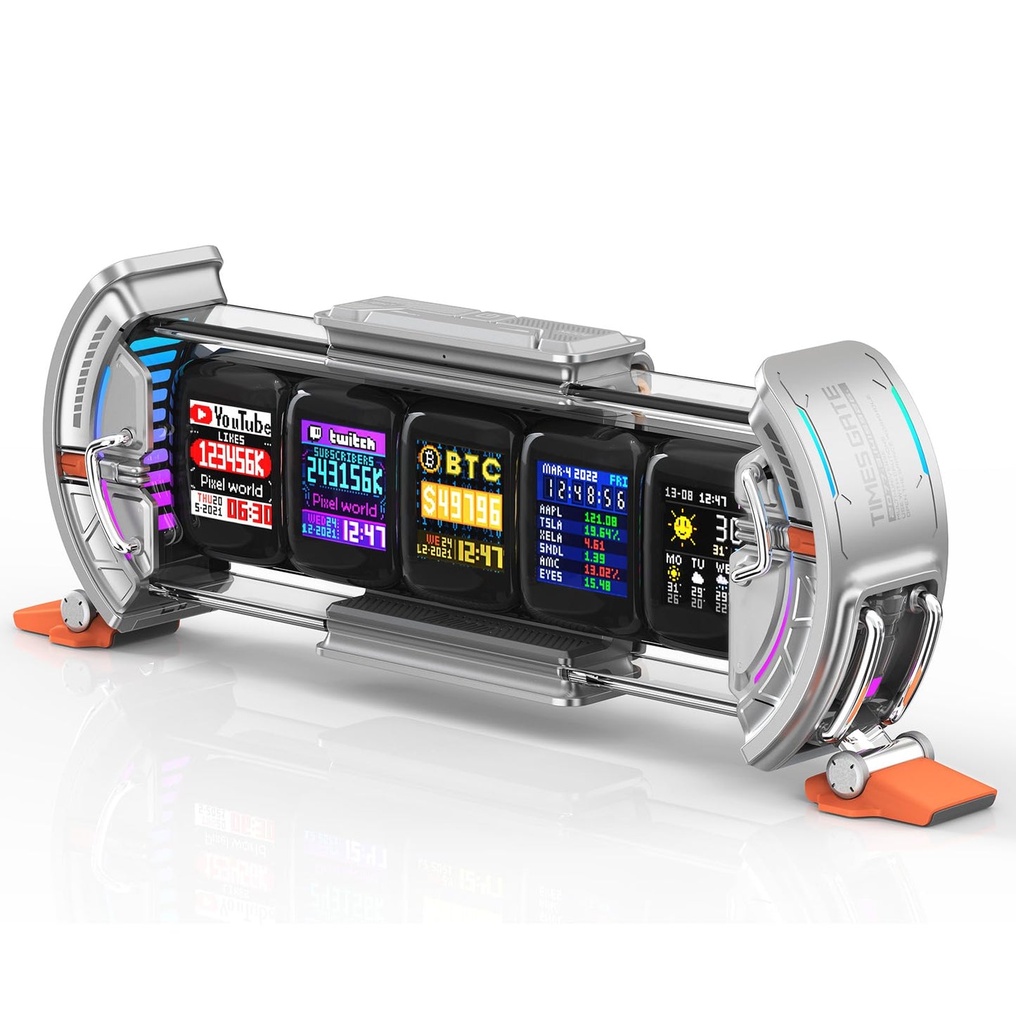 Divoom Times Gate Cyberpunk Digital Alarm Clock - WiFi, RGB LED Display, Silver