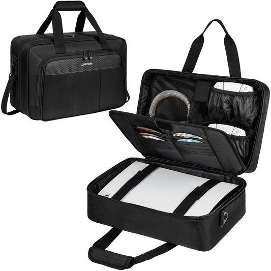 Jaffzora Carrying Case for PS5 PRO/PS5/PS5 Slim  Travel Protective Bag Fits for Playstation 5 Console  Controllers  Game Discs & Gaming Accessories  Black