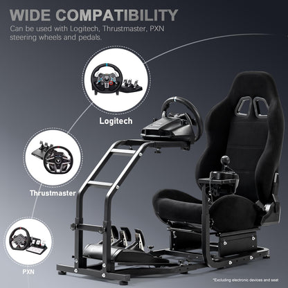 Marada Racing Simulator Cockpit Stand with Comfort Seat for Logitech/Thrustmaster, Model 24, Basic Cockpit Stand-24S