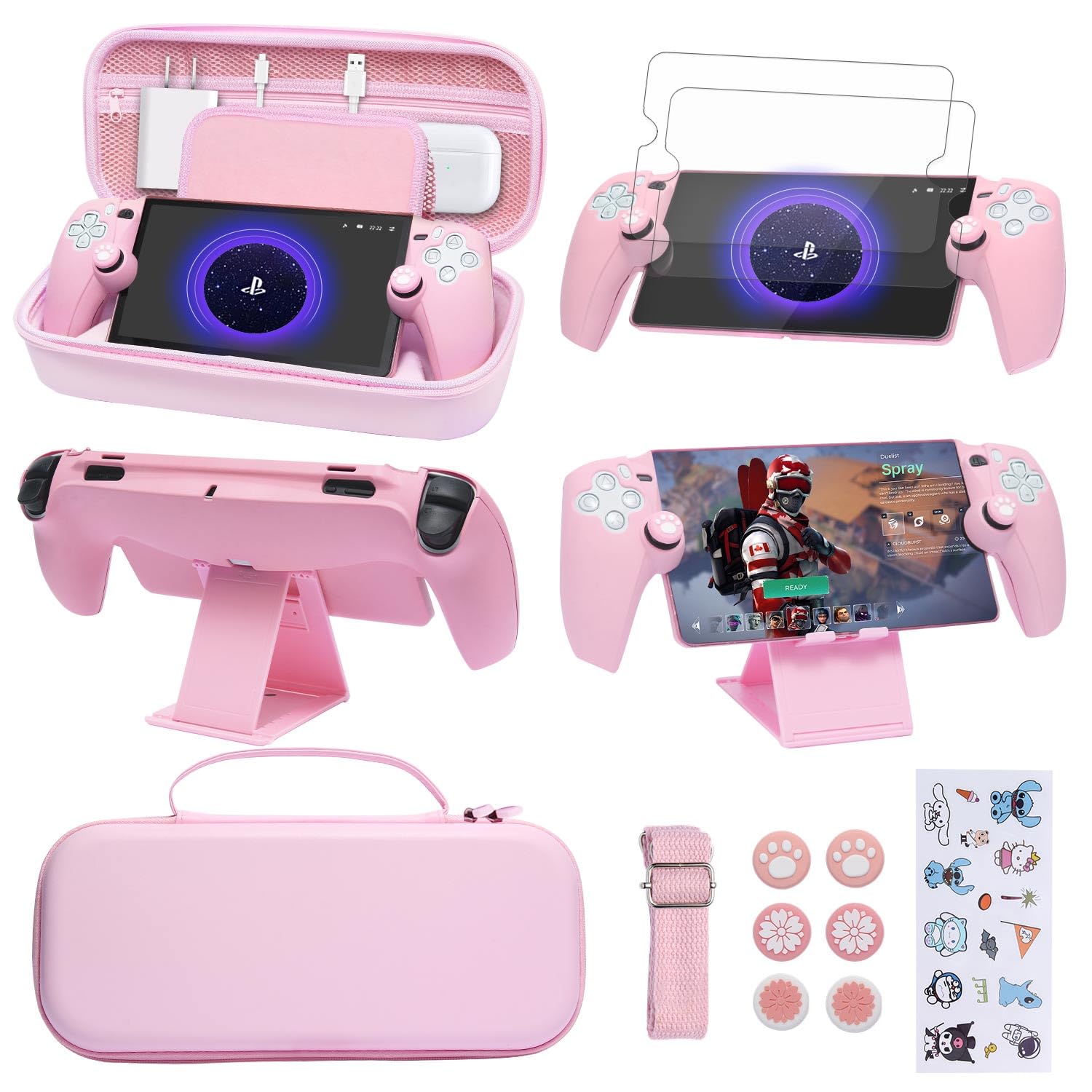 GUTIAL Ps Portal Accessories Bundle - Cute Pink PS5 Portal Accessories Kit for Girls Boys Kids with Carry Case  Protective Cover Case  Screen Protector  stand for Playstation Portal