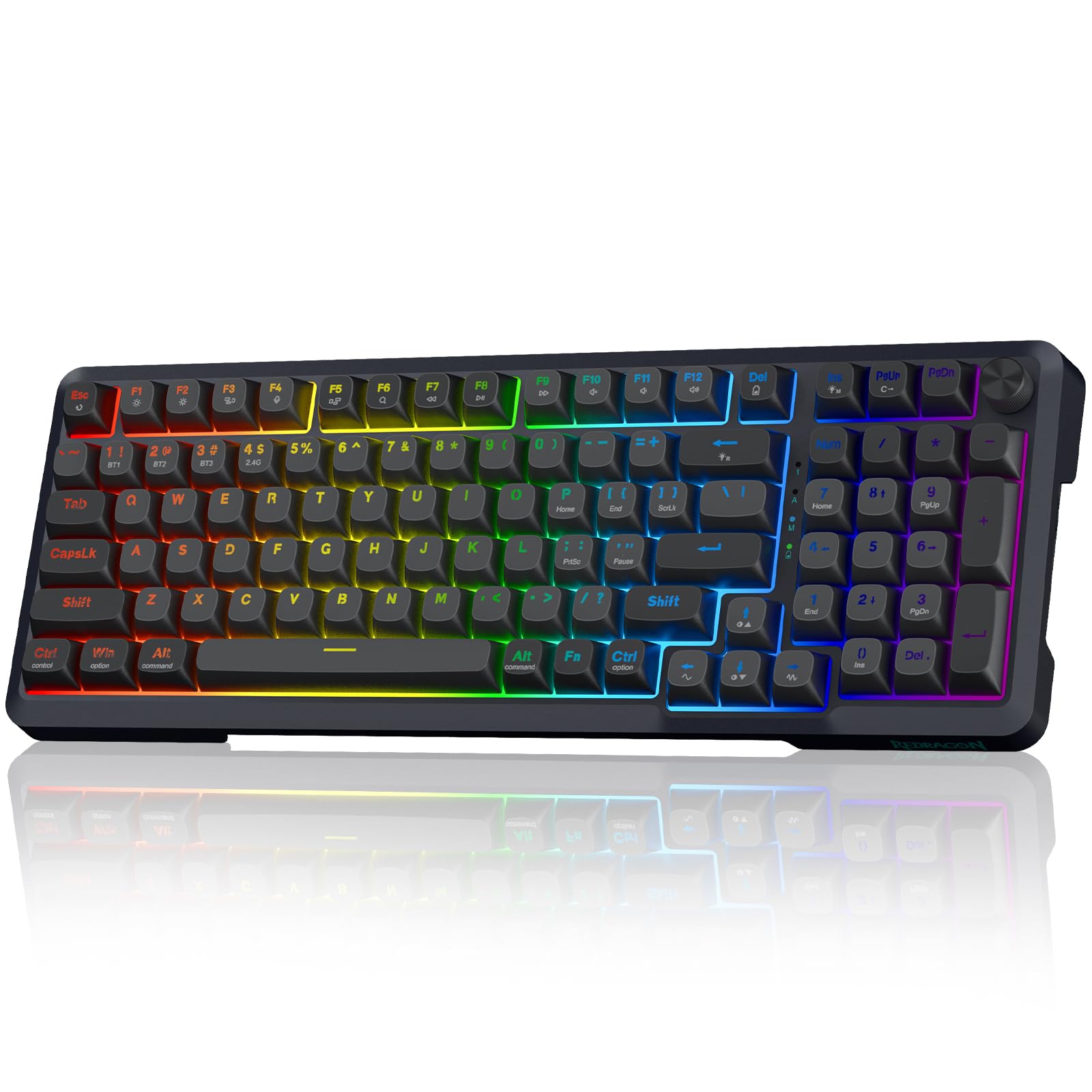 Redragon Wireless Mechanical Keyboard  3 Mode Gasket Mounted RGB Gaming Keyboard with Volume Knob  Pre-Lubed Linear Switches  MDA-Profile  98 Keys Hot Swappable Creamy Keyboard for PC/Tablet/Xbox/PS4