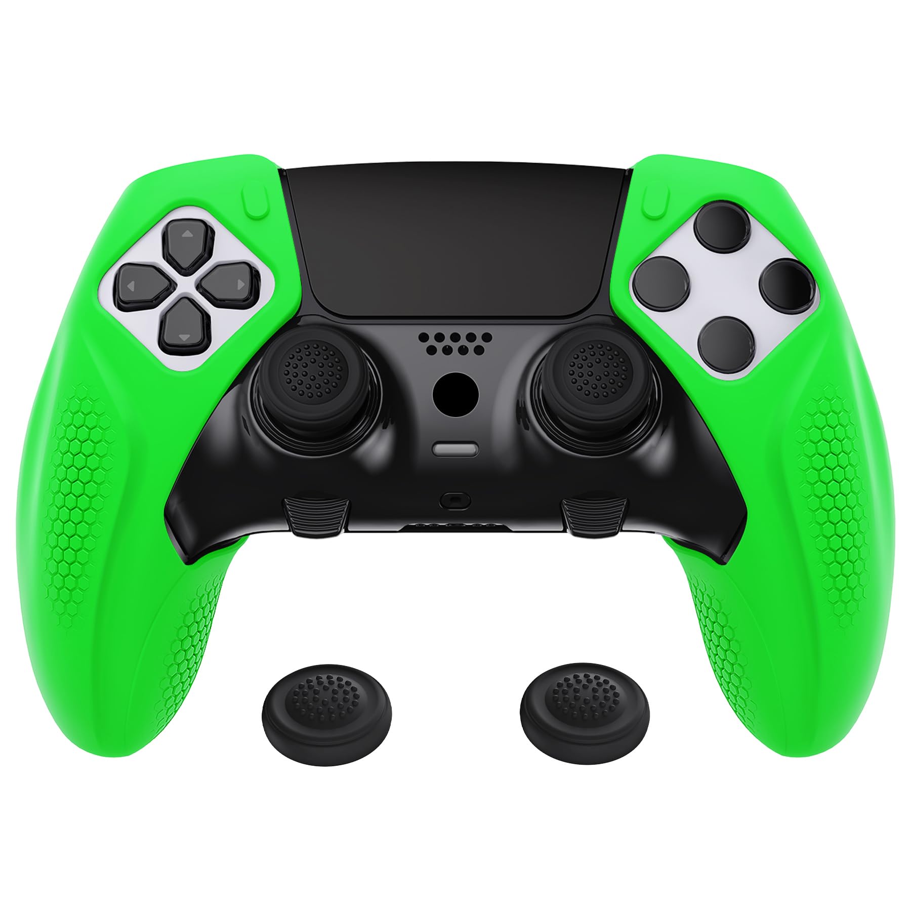 PlayVital Ninja Edition Anti-Slip Half-Covered Silicone Cover Skin for ps5 Edge Controller  Ergonomic Protector Soft Rubber Case for ps5 Edge Wireless Controller with Thumb Grip Caps - Green