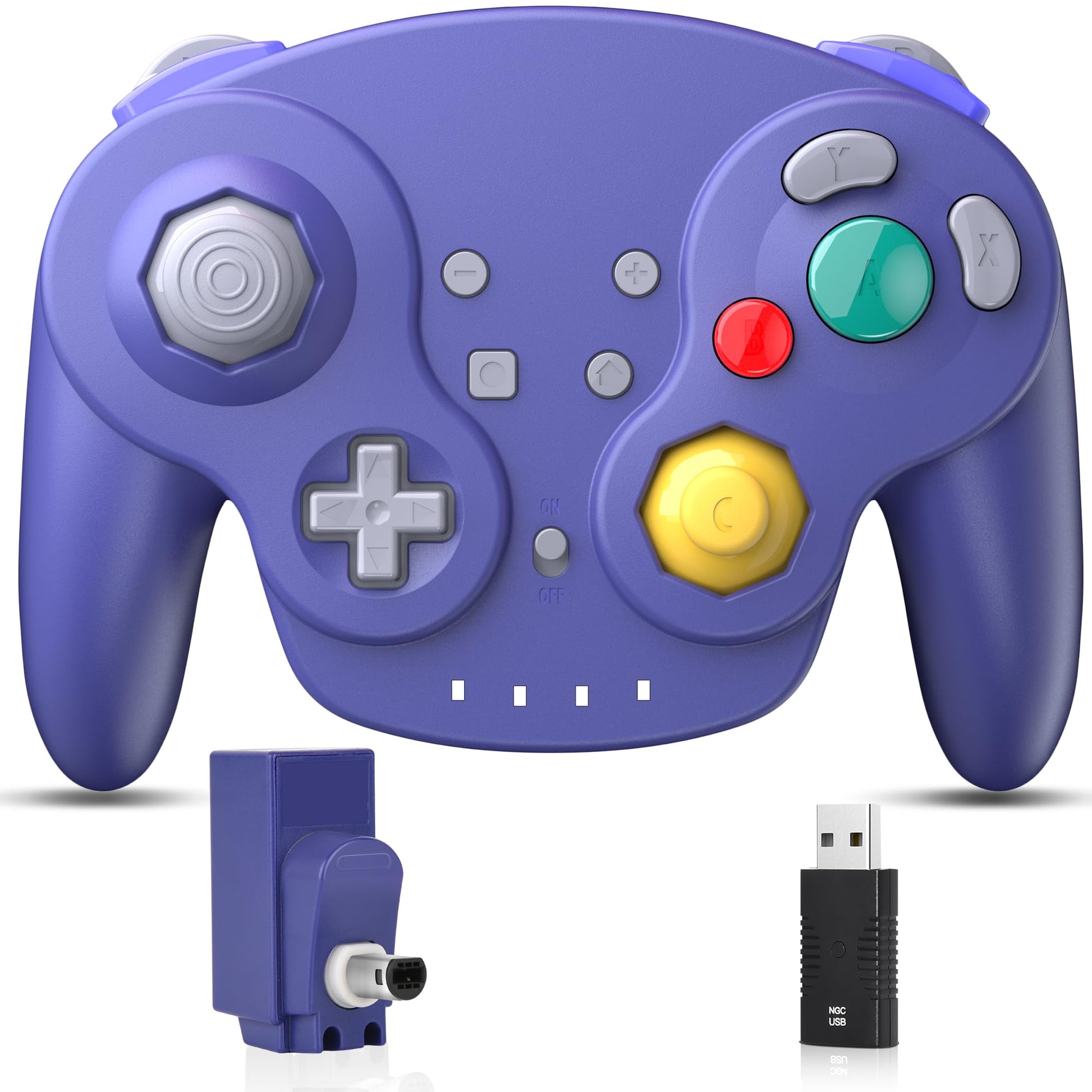 SAFFUN 2.4 GHz Wireless NGC Switch Controller with USB Receiver, Compatible with GameCube/Switch, Indigo Color, Rechargeable, Plug and Play