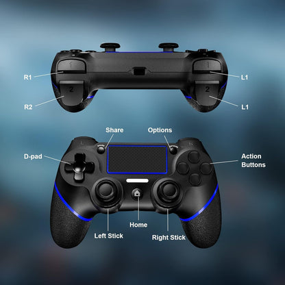 SZDILONG Wireless Controller for PS4/Pro/Slim/PC, Blue Black, Touchpad, Six-axis Motion Control, Charging Cable Included