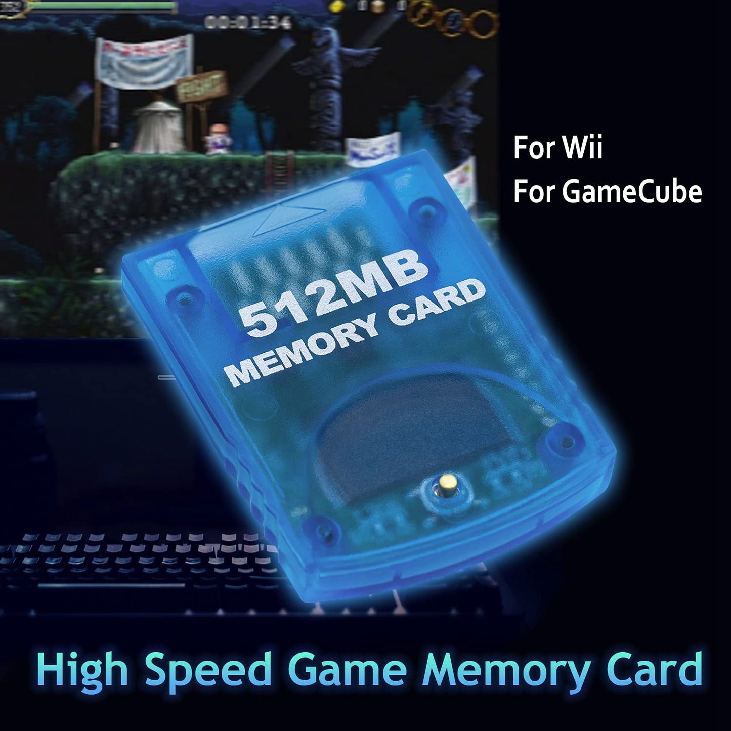 Mcbazel Gamecube Memory Card 512MB - Compatible with Wii Console, Blue Color