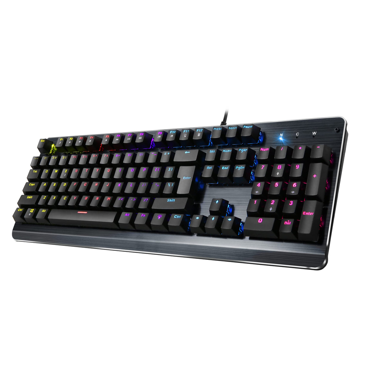 Inland ProHT Rainbow LED Backlit USB Wired Keyboard with Blue Switches Durable ABS Keycaps/Anti-Ghosting/Spill-Resistant Mechanical Keyboard for PC Mac Xbox Gamer