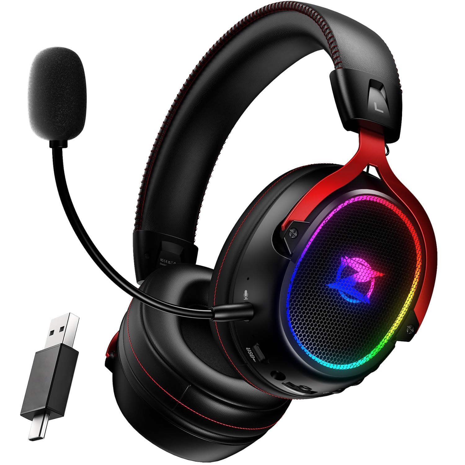 Ozeino OW310 Wireless Gaming Headset - 2.4GHz, 40H Playtime, Noise Cancelling Mic, Black-Red for PS5, PS4, PC, Laptop,