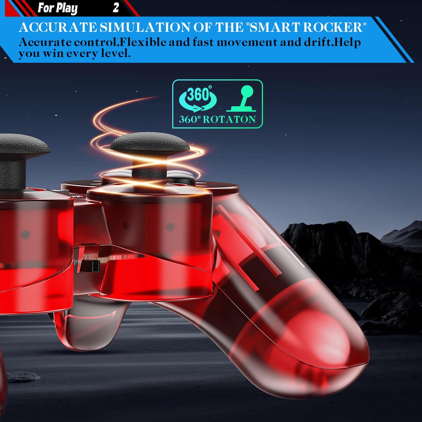 Degulan Wireless Controller for PS-2 Console - ClearRed & ClearBlue Gamepad