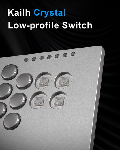 SIXSIR M16+ Leverless Arcade Stick Controller - Custom RGB, 16 Key, Slim Aluminum Alloy, Grey for PC/PS4/PS3/Switch