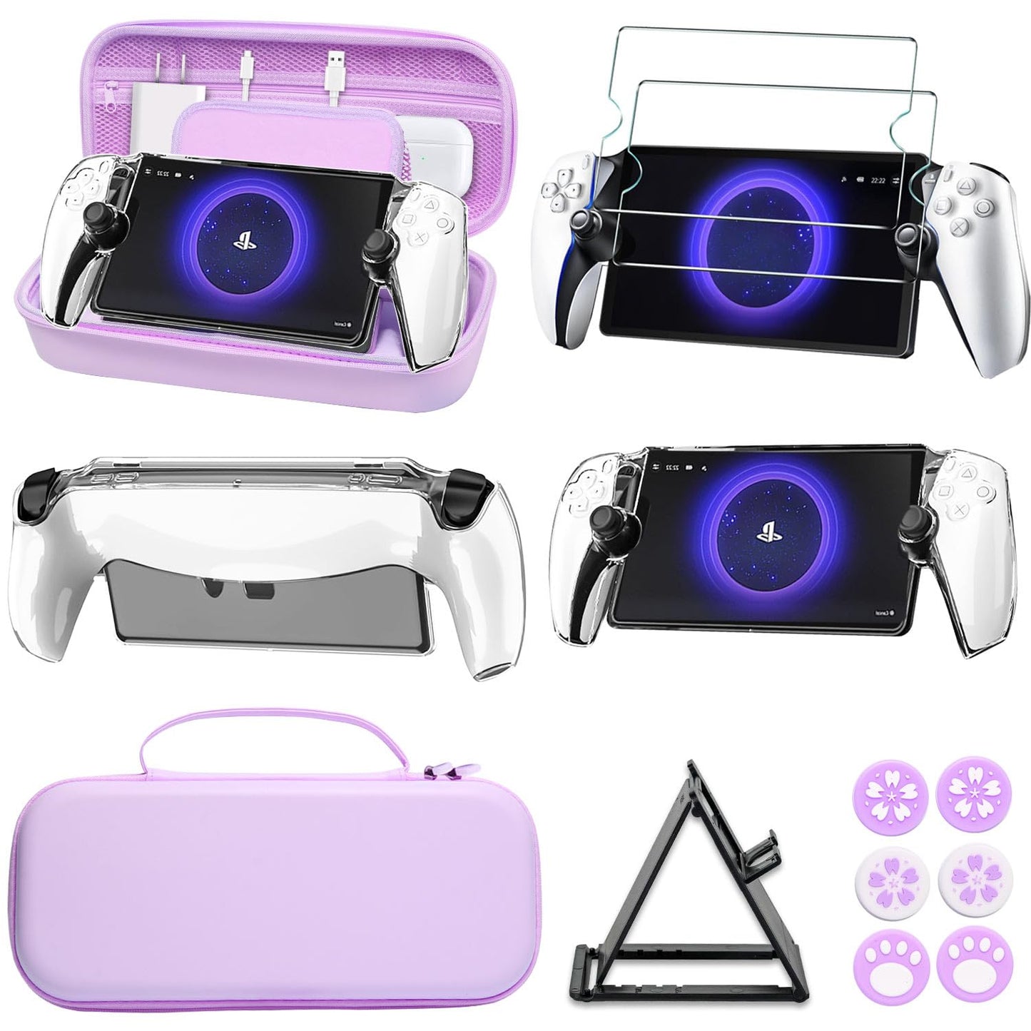 YOOWA Accessories Bundle for Ps Portal - Purple Accessory kit for Playstation Portal Remote Player with Carrying Case  Protective Cover  Screen Protector Pack Play Stand and PS5 Portal Thumb Grips