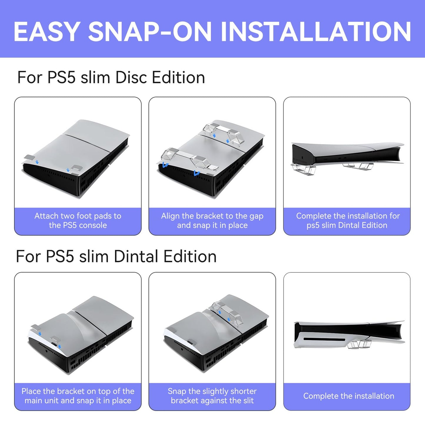 YIBEICO Horizontal Stand for PS5 Slim Console - Transparent, Disc/Digital Edition, Model Y587659