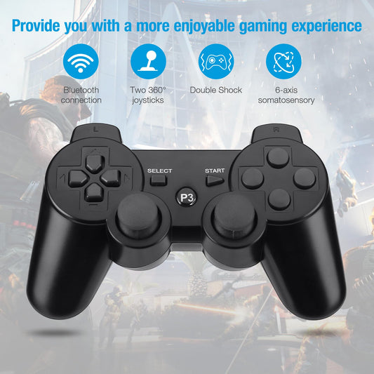 Powerextra Wireless Controller for PS3 - 2 Pack, High Performance, Upgraded Joystick, Black