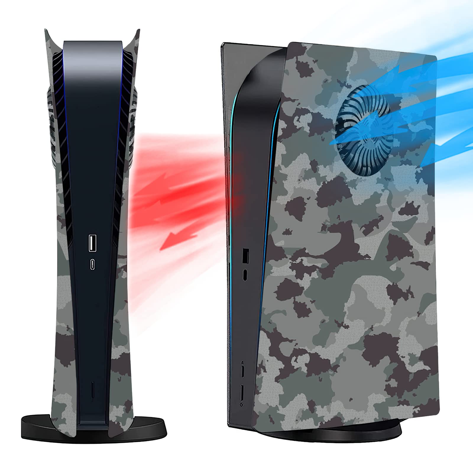 Digital Edition Face Plates with Cooling Vents for PS5 Console  Cover Shell Panels for Playstation 5 Accessories Protective Replacement Faceplate (Gray Camouflage)