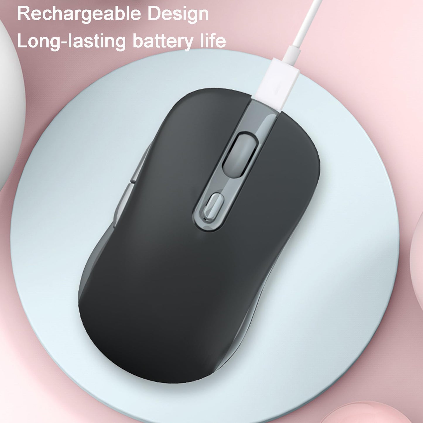 elec Space Wireless Mouse - Dual Mode, Type-C Rechargeable, 2.4G, DPI 800-1200-1600, Connects 3 Devices, Black