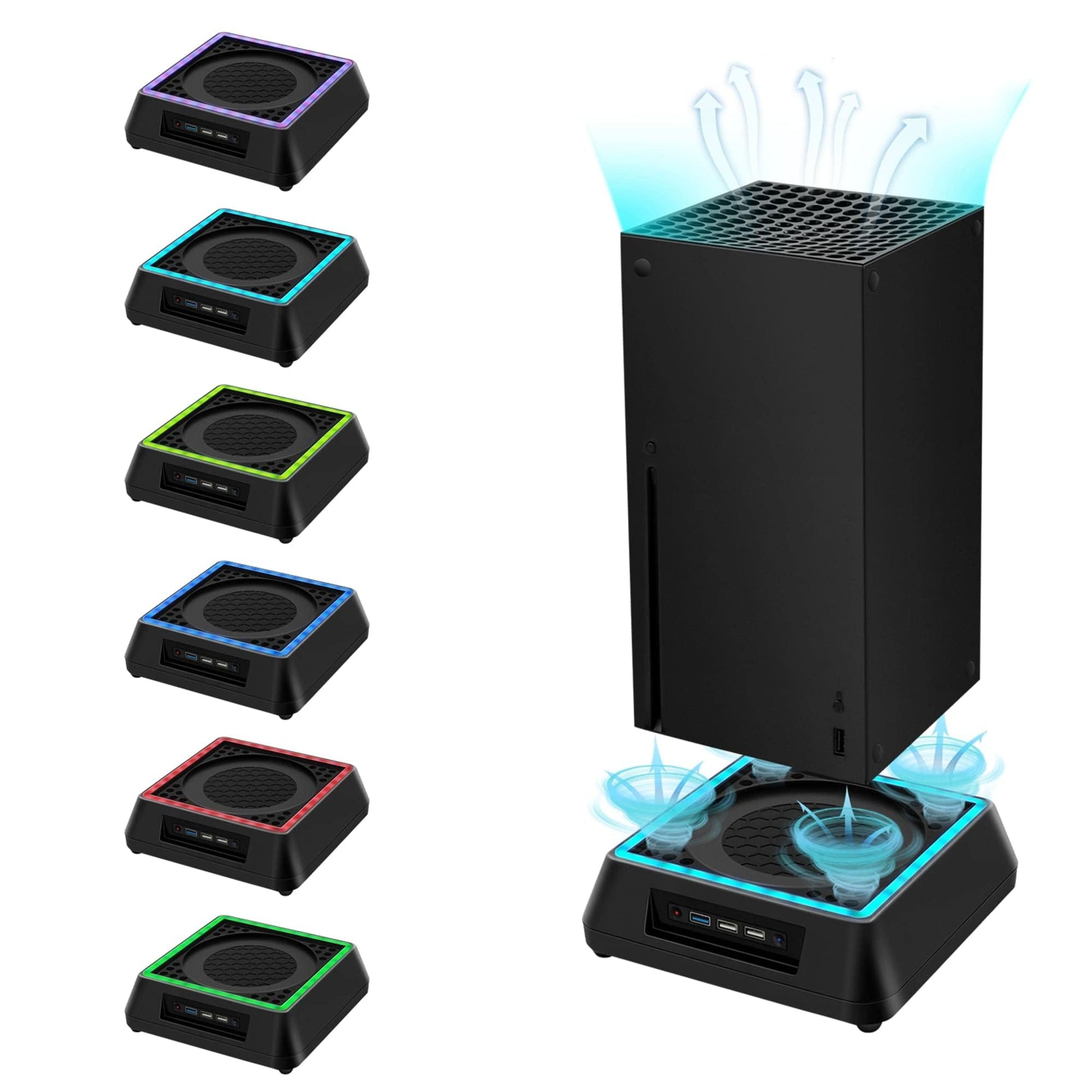 Mcbazel Cooling Fan for Xbox Series X  Xbox Series X Cooling Fan Stand with 3 Adjustable Speeds Cooling System  6 Colors RGB LED Light  Low Noise  Extra USB Ports Compatible with xbox series x Console