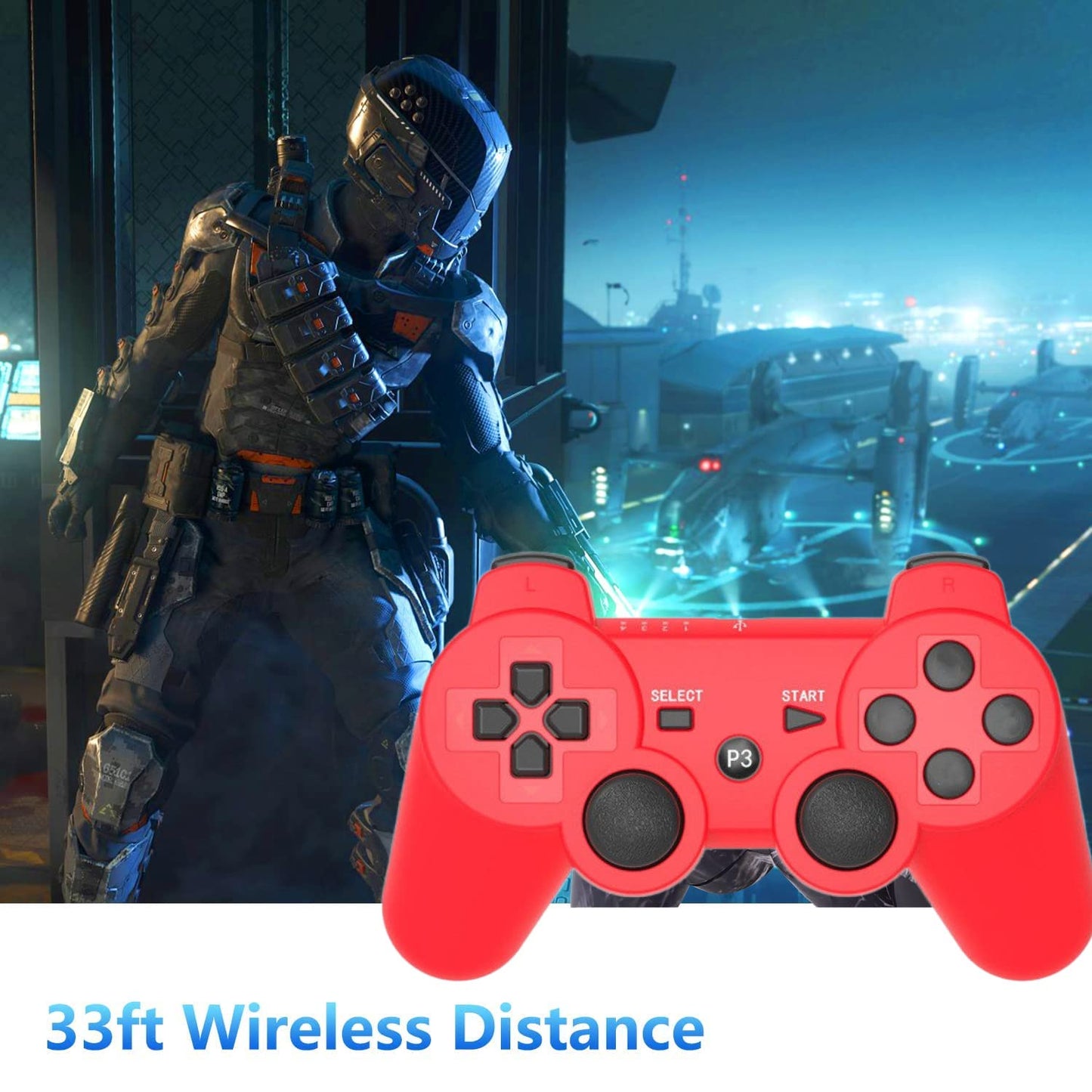 Rzzhgzq PS3 Wireless Controller - Bluetooth Gamepad with USB Charger, 2 Pack (Red & Green) for Playstation 3 Console
