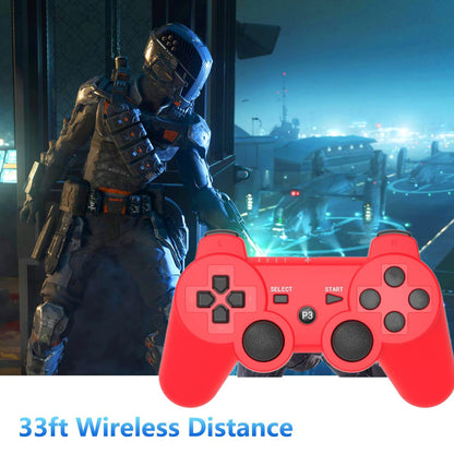 Rzzhgzq PS3 Wireless Controller - Bluetooth Gamepad with USB Charger, 2 Pack (Red & Green) for Playstation 3 Console
