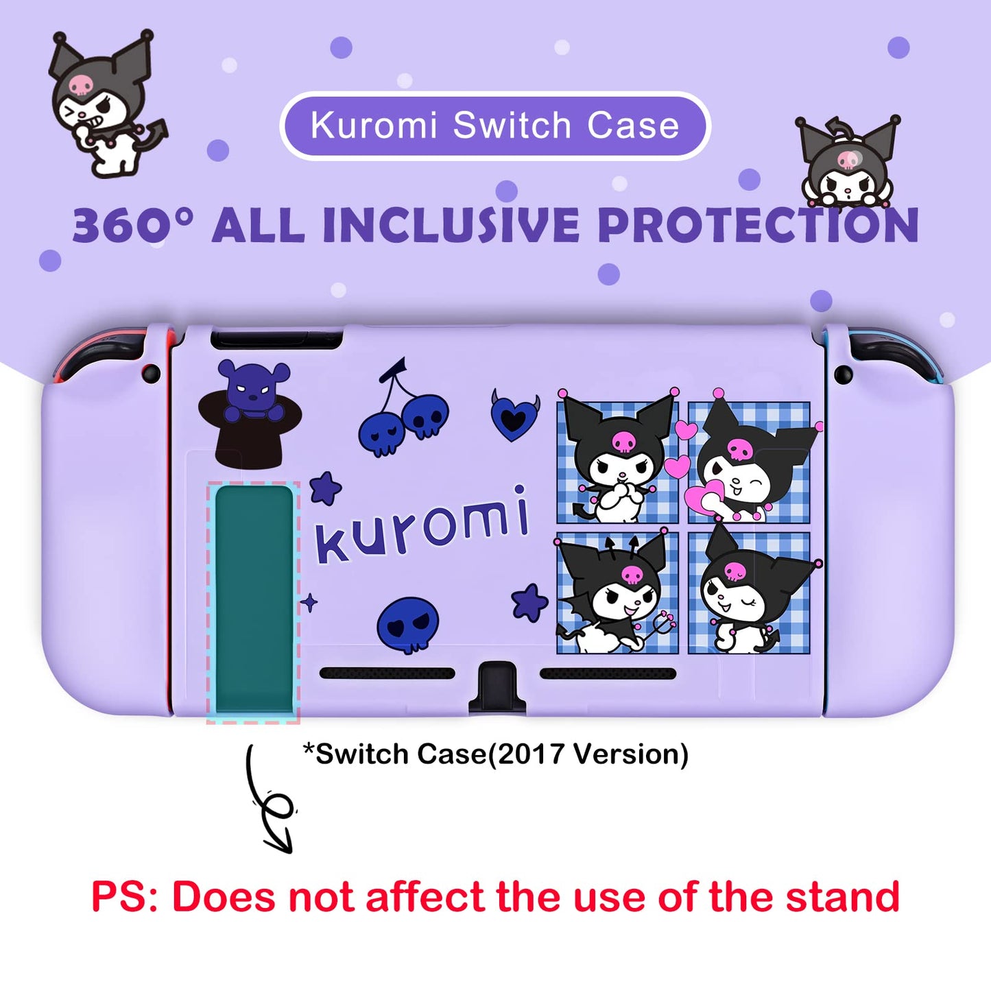 DLseego Little Devil Rabbit Switch Case - Soft TPU Shockproof Cover with Bunny & Cat Paw Grips - Purple