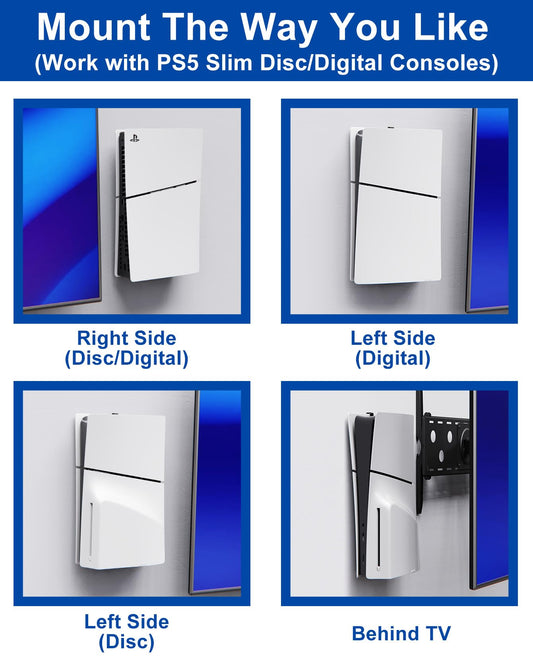 ALIENERGY PS5 Wall Mount - Sleek Hidden Design for PS5 Slim - Black - Includes 2 Controller & Headset Holders (Model: PS5SlimMount1)