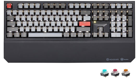 Hexgears X5 Wireless Mechanical Keyboard Full Size 108 Keys  Kailh Box 3.0 Clicky Switch  Ergonomic  N-Key Rollover  Backlit Gaming Keyboard with Wrist Rest (Dark)