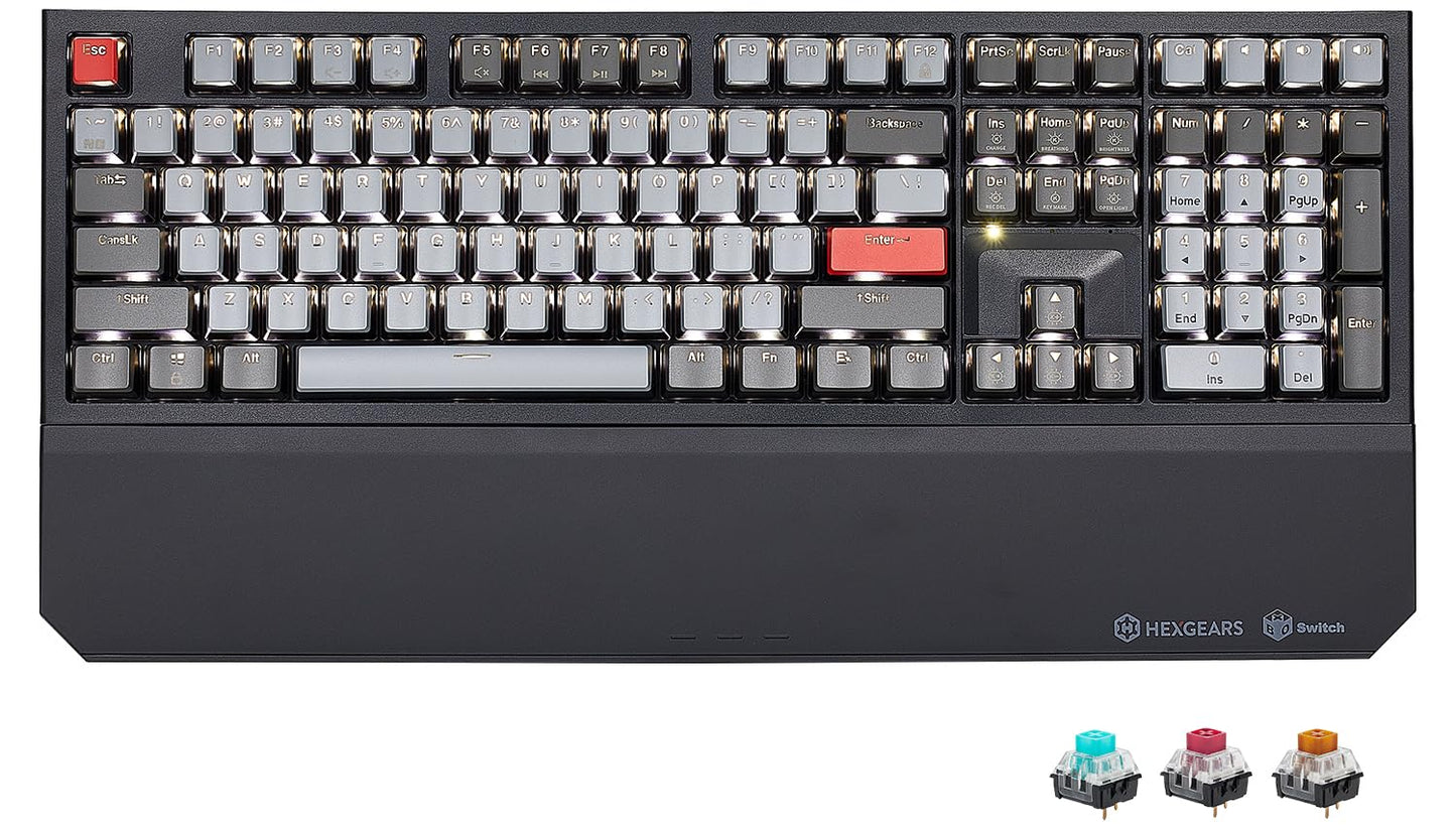 Hexgears X5 Wireless Mechanical Keyboard Full Size 108 Keys  Kailh Box 3.0 Tactile Switch  Ergonomic  N-Key Rollover  Backlit Gaming Keyboard with Wrist Rest (Dark)
