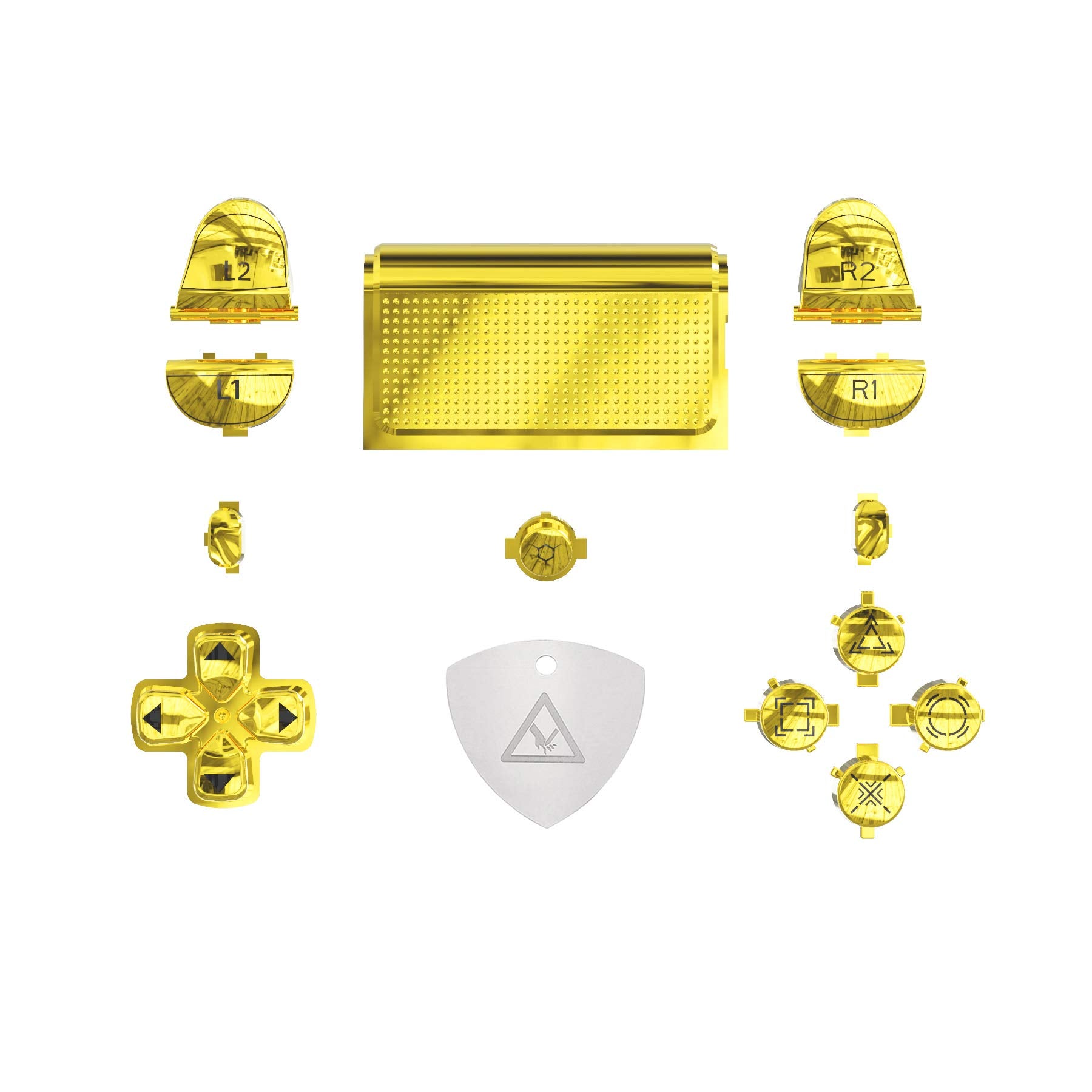 eXtremeRate Chrome Gold Classical Symbols Custom Replacement Full Set Buttons for ps4 Slim Pro CUH-ZCT2 Controller - Compatible with ps4 DTFS LED Kit - Controller NOT Included