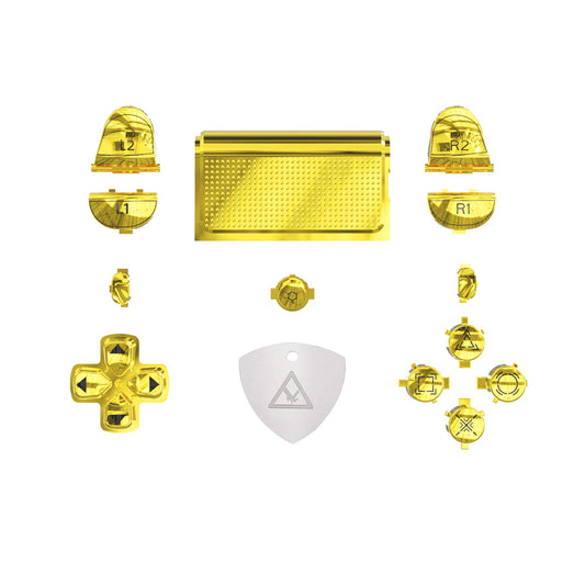 eXtremeRate Chrome Gold Classical Symbols Custom Replacement Full Set Buttons for ps4 Slim Pro CUH-ZCT2 Controller - Compatible with ps4 DTFS LED Kit - Controller NOT Included