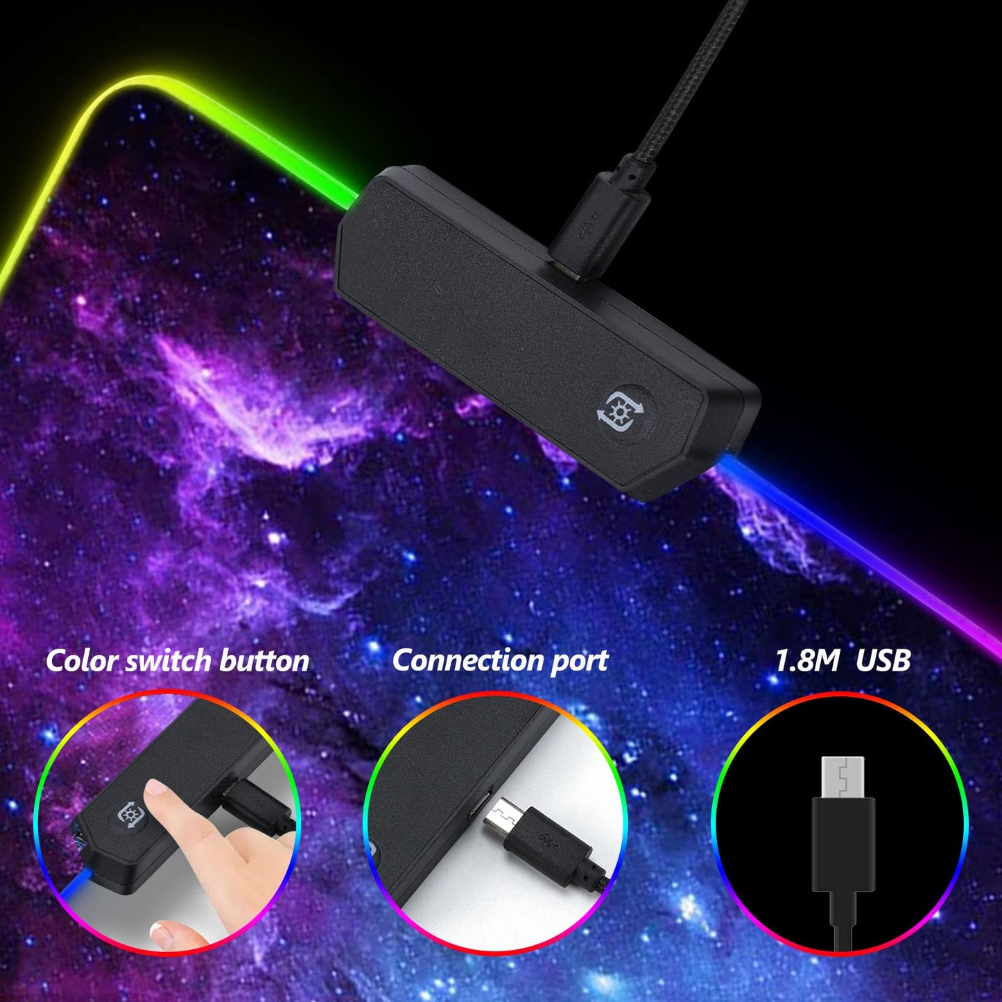 DINKY RGB Gaming Mouse Pad - Large 35.4"x15.8" XL, Nebula Universe, 14 Lighting Modes, Water Resistant Keyboard Mat