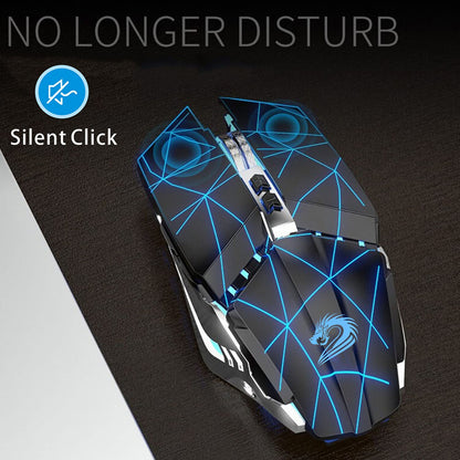 TENMOS T12 Wireless Gaming Mouse - Rechargeable, 2.4G, Silent, 7 Buttons, Adjustable DPI, Starry Black