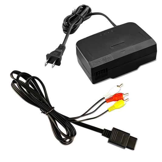 N64 Power Supply and Cable  AC Power Supply Adapter and AV Composite Video Cable Cord Compatible with Nintendo 64