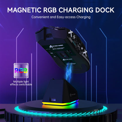 ATTACK SHARK X11 Wireless Gaming Mouse with RGB Dock, 22K DPI, Tri-Mode, Black & Anti-slip Sticker
