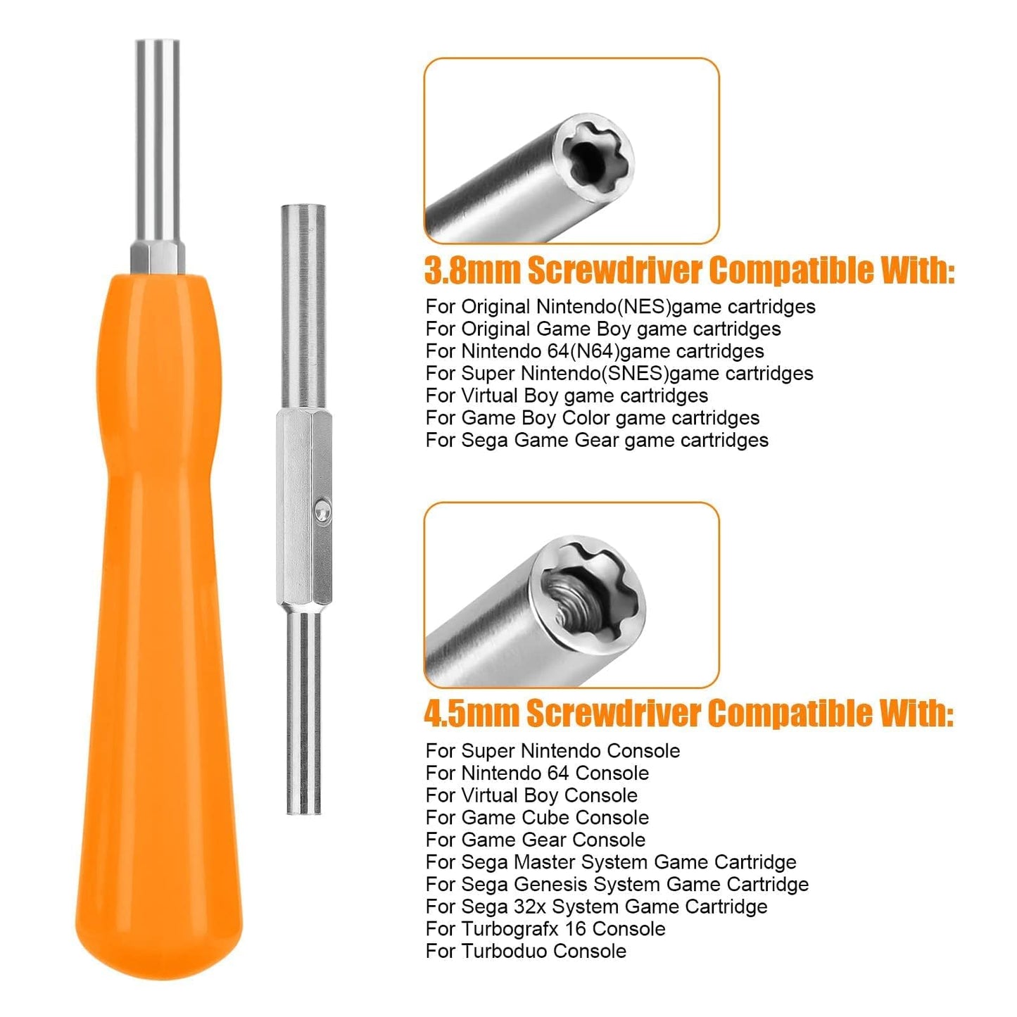 SUNJOYCO NES Cartridge Slot - 72 Pin Connector with 3.8mm & 4.5mm Screwdriver Bit for Nintendo NES 8 Bit System, Orange