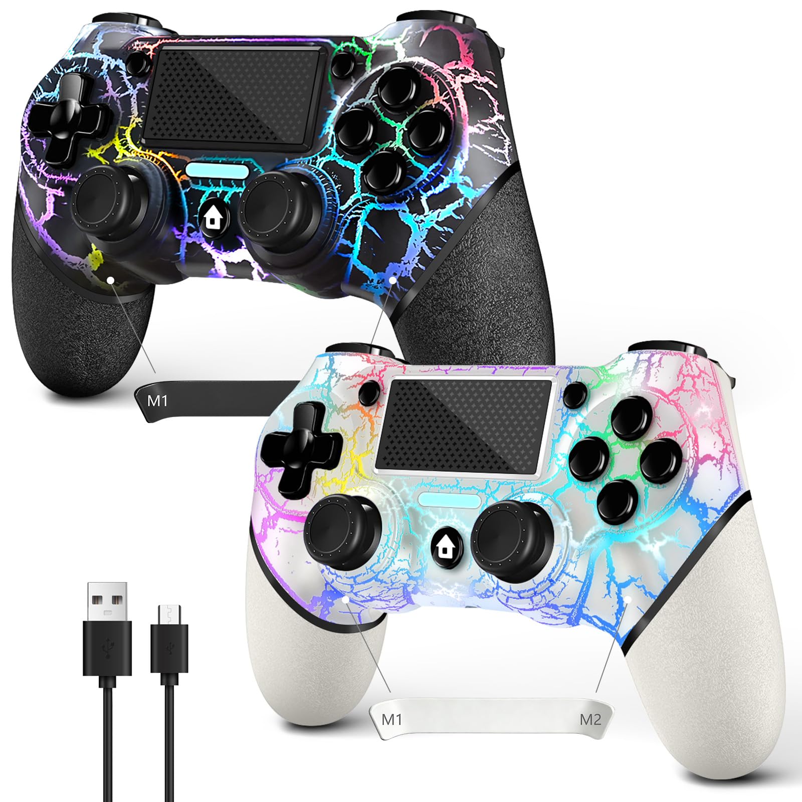 AceGamer 2 Pack for PS4 Controller  Hall Effect Joysticks & Programmable Back Buttons  Wireless Controller for PS4/Pro/Slim/PC  RGB Light/Turbo/Vibration/Motion/3.5mm Audio Jack!