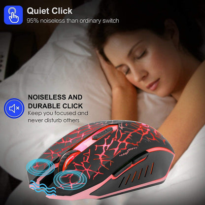 VEGCOO C12 Wireless Gaming Mouse - Silent Click, 7 Buttons, 2.4GHz, Up to 2400DPI, Red