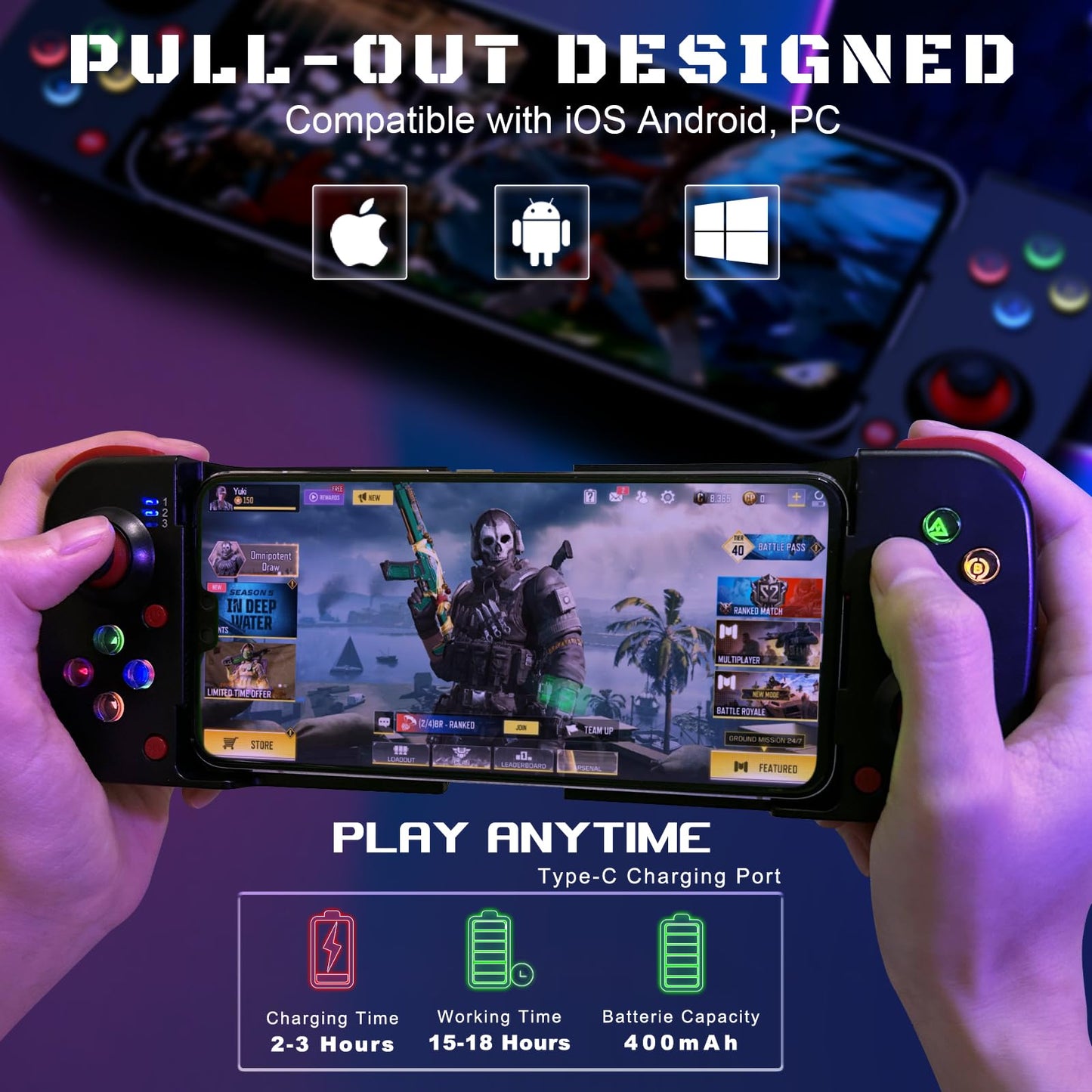 Megadream Mobile Game Controller for iPhone & Android - Wireless, Black, Model nd81-5