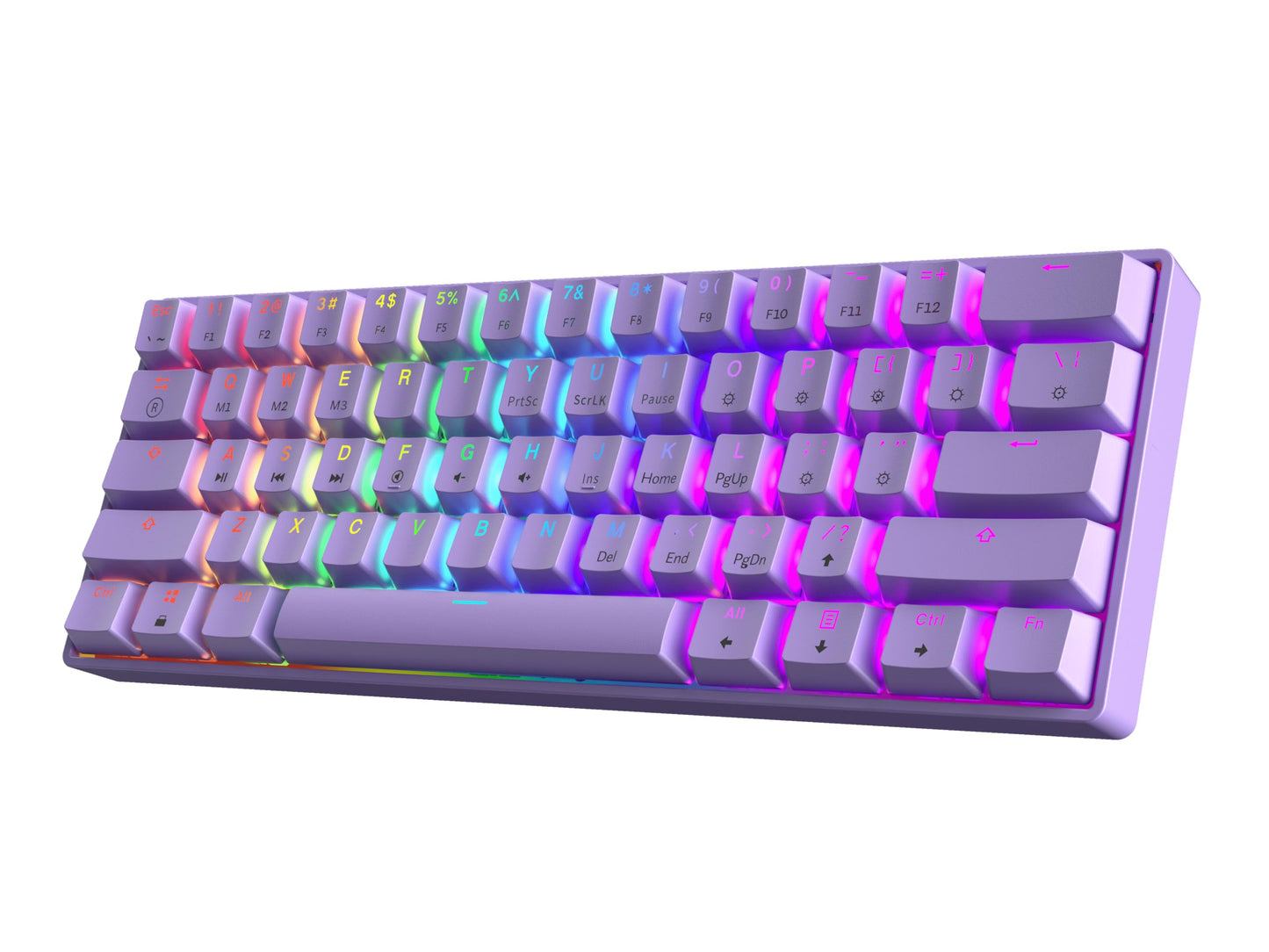 HK GAMING GK61 60% v3 | Hotswap Mechanical Gaming Keyboard | 61 Keys Multi Color RGB LED Backlit for PC/Mac Gamer | US Layout (Lavender  Gateron Optical Black)