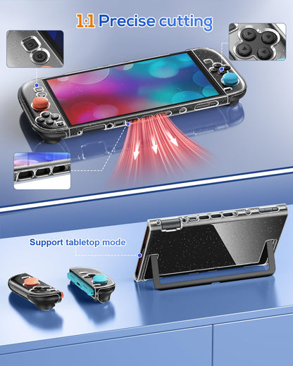 FYOUNG Protective Case for Nintendo Switch 2 - Slim Hard Shell, Scratch & Shock Protection, 7.9inch, Transparent Glitter, Includes 8 Thumb Grips